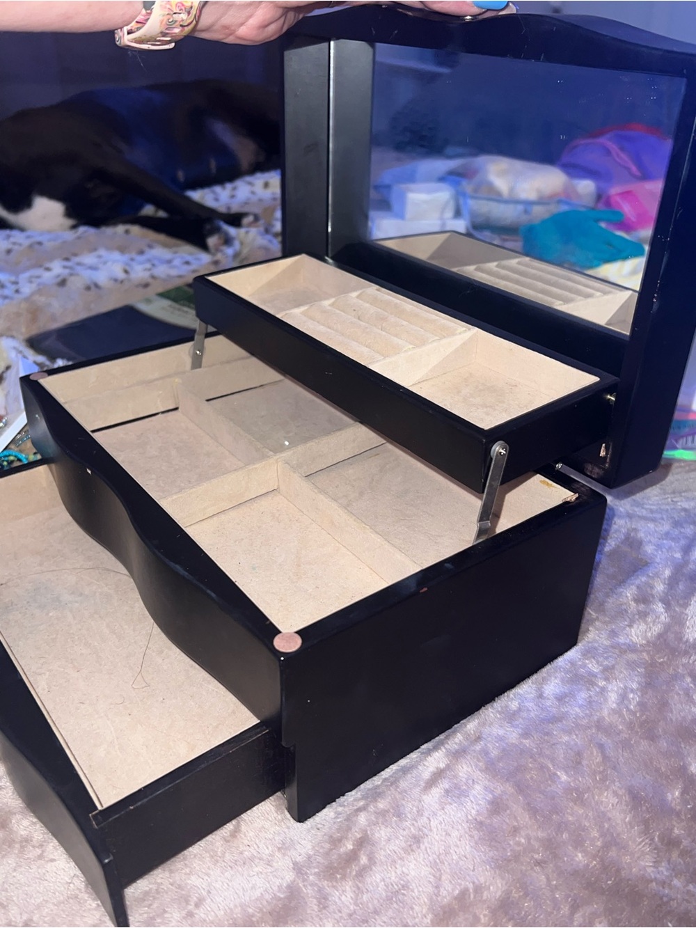 Black Jewelry Organizer Box with Mirror - Unbranded